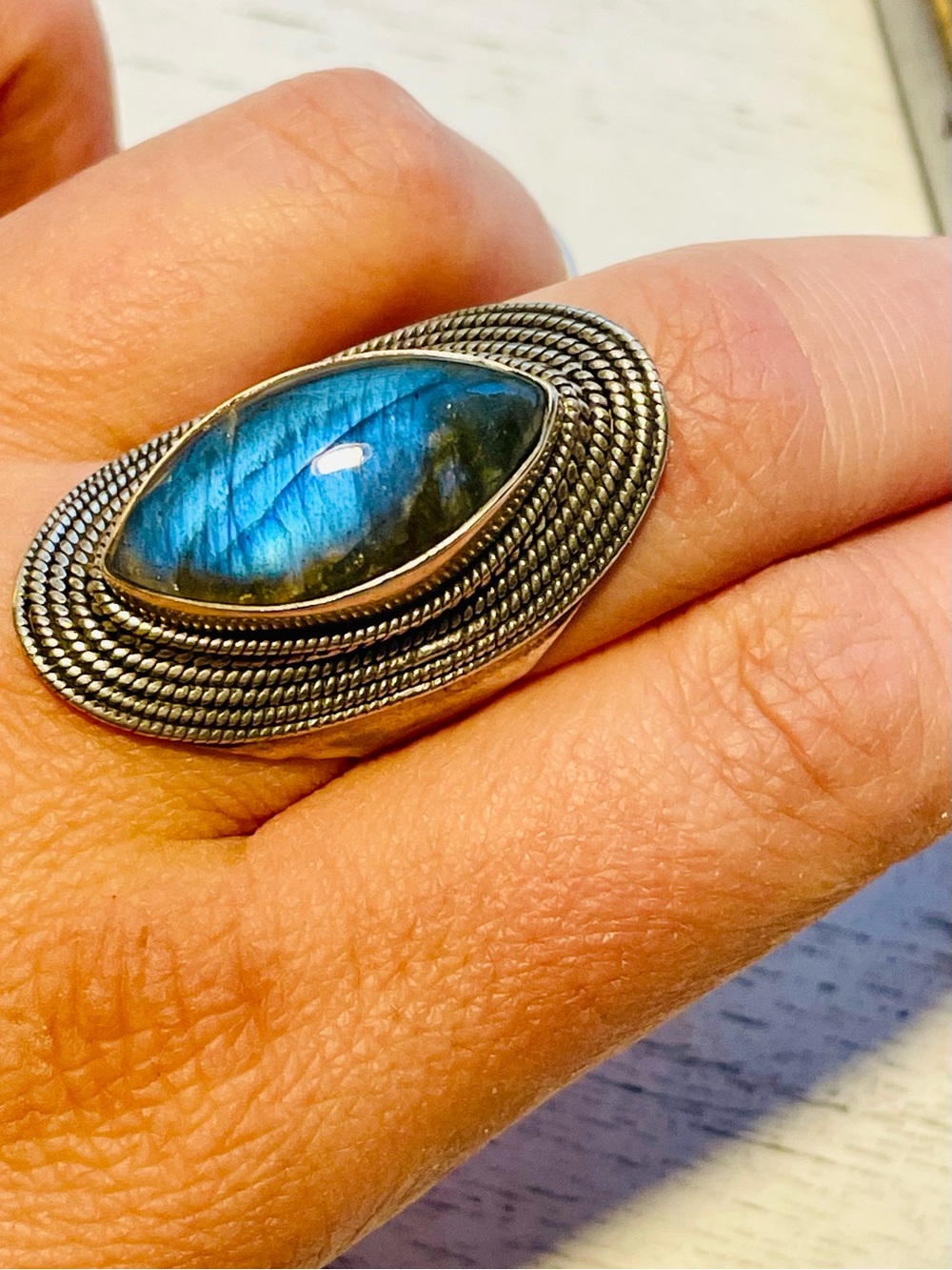 Large Labradorite Sterling Ring Statement Piece Chunky